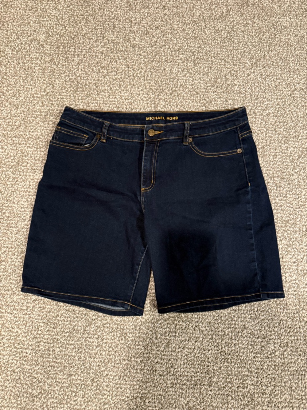 Michael Kors Dark Navy Denim Shorts with Gold-Tone Hardware